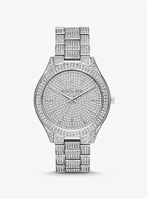 michael kors slim runway pavé silver tone chain link watch|Pavé Silver.